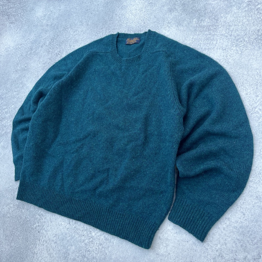 Vintage 1990s Brooks Brothers Teal Blue Green 100% Shetland Wool Knit Sweater